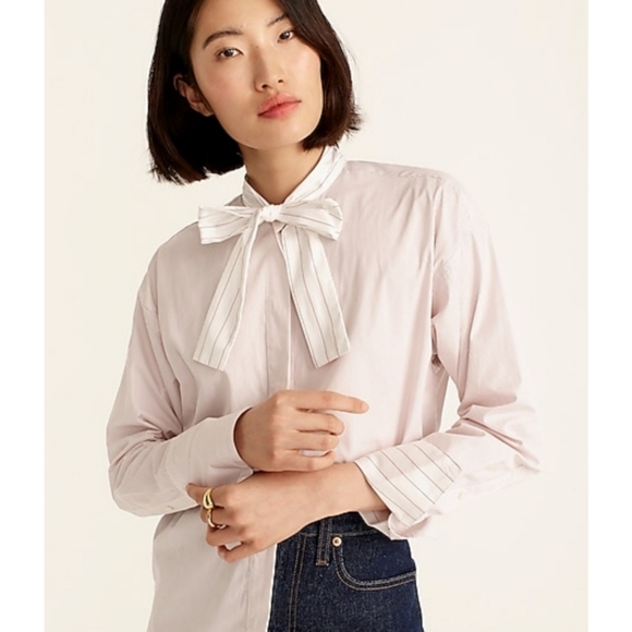 30. Thomas Mason® for J.Crew relaxed tie-neck shirt in stripe - Picture 1 of 10